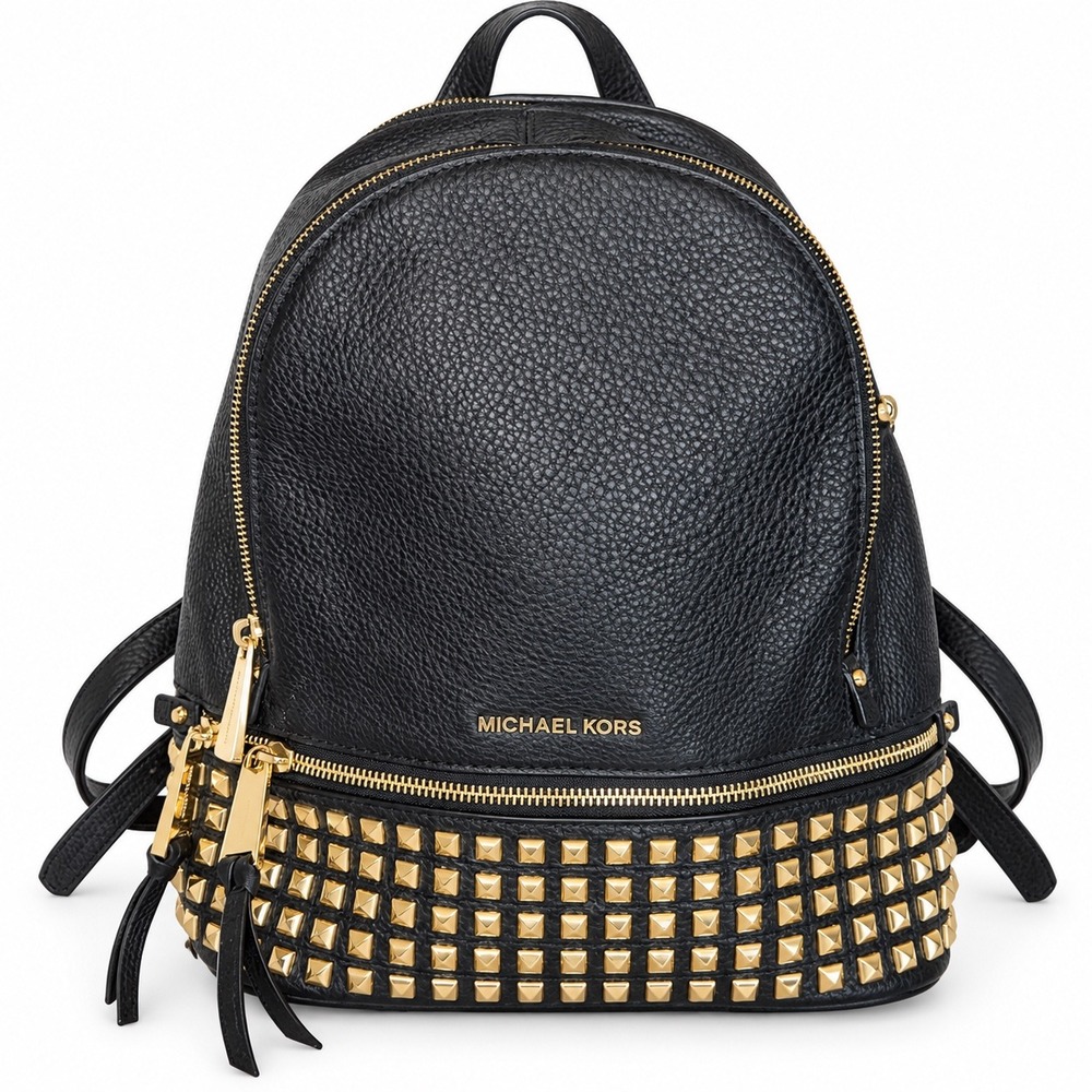 Michael Kors Rhea Medium Pyramid Black Studded Leather Edgy Rocker Biker Y2K